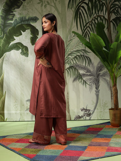 Arya Plus Size Brown Muslin Yoke Kurta Set