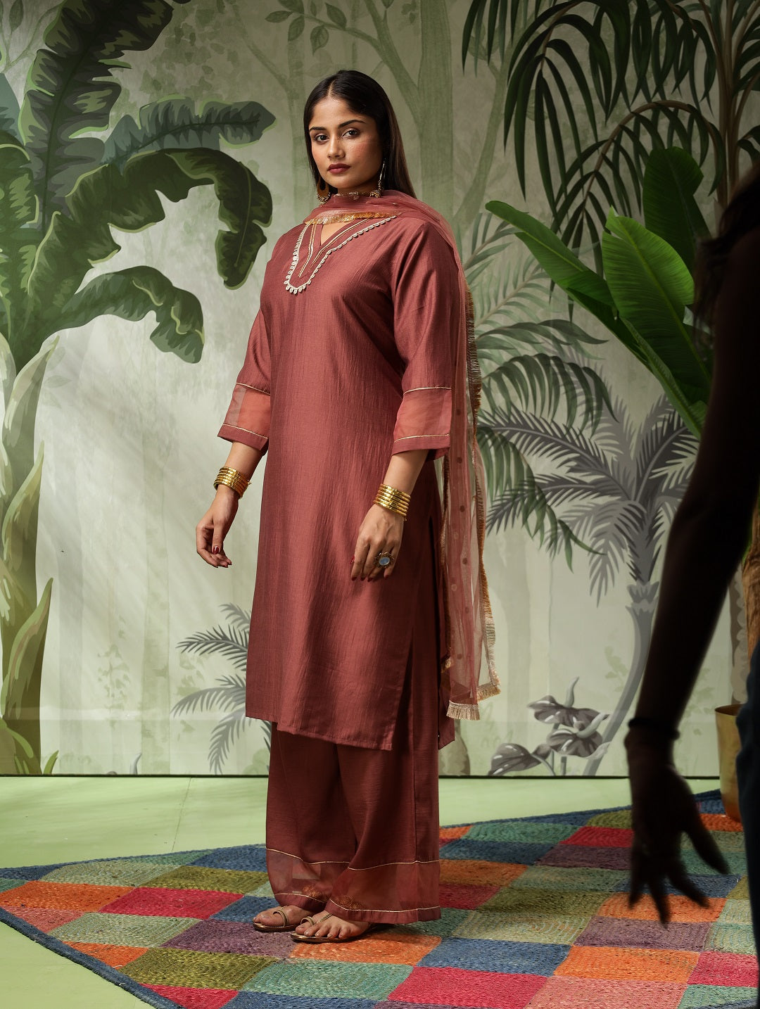 Arya Plus Size Brown Muslin Yoke Kurta Set