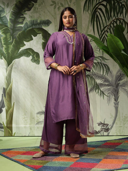 Arya Plus Size Purple Muslin Yoke Kurta Set