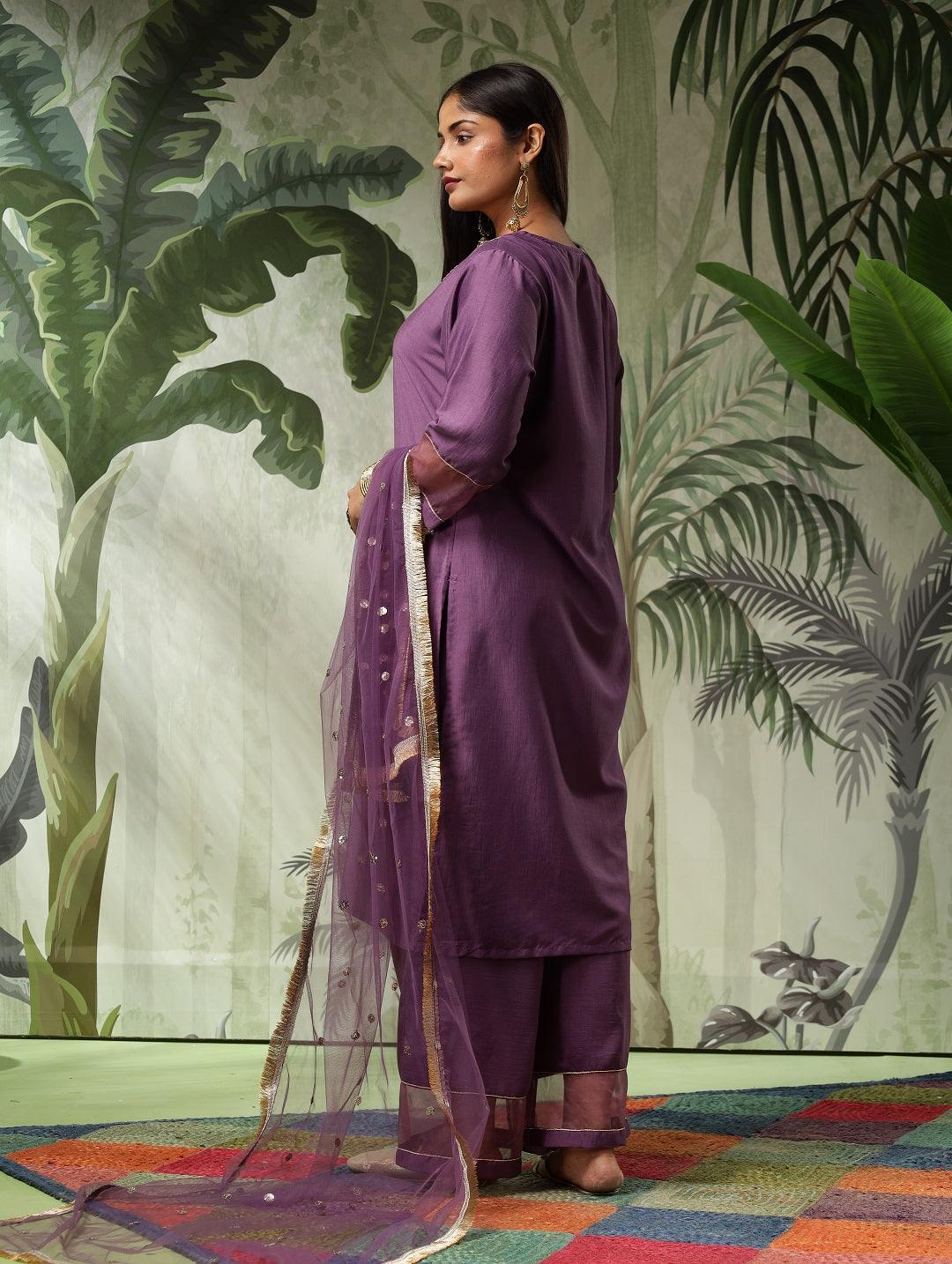 Arya Plus Size Purple Muslin Yoke Kurta Set