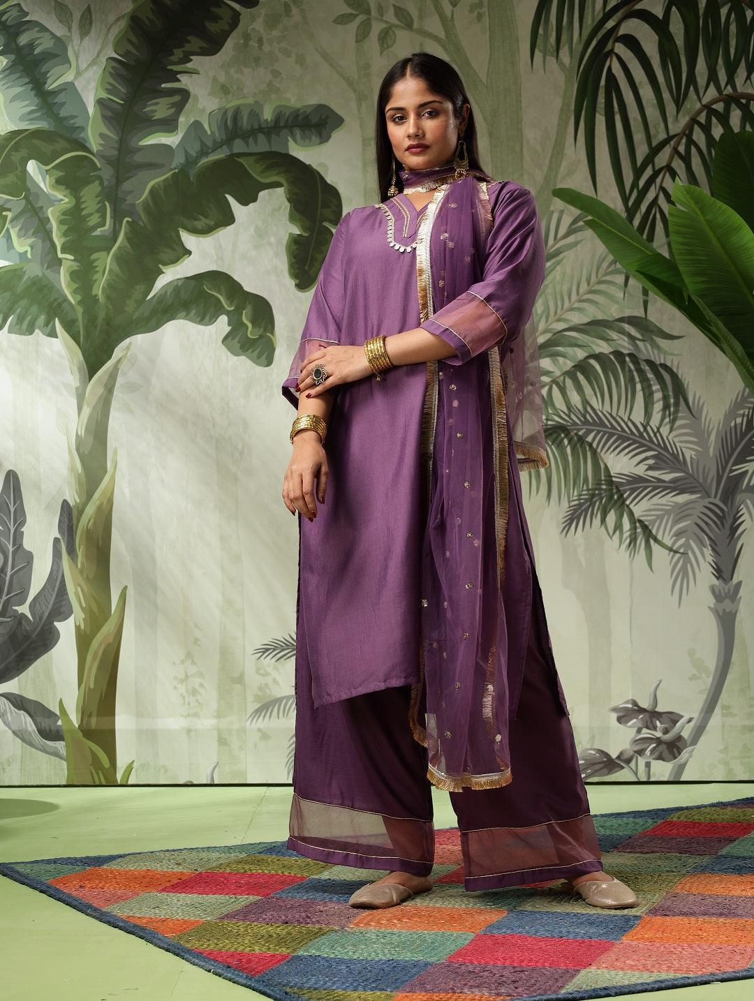 Arya Plus Size Purple Muslin Yoke Kurta Set