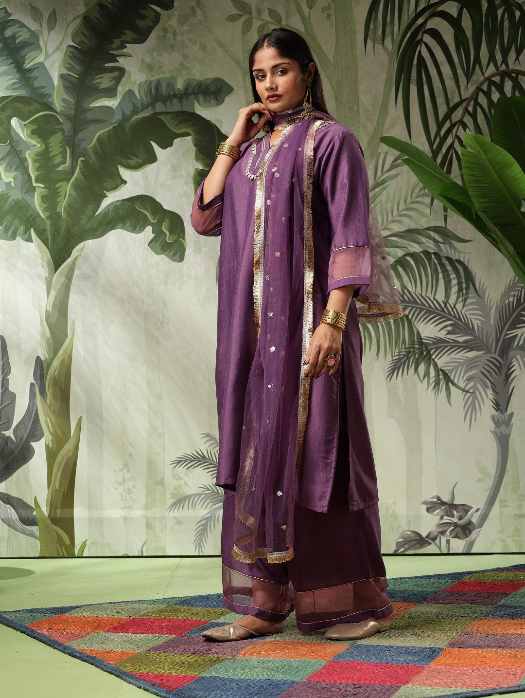 Arya Plus Size Purple Muslin Yoke Kurta Set