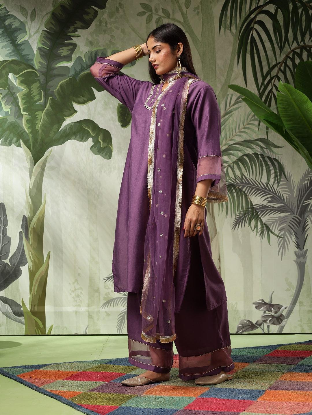 Arya Plus Size Purple Muslin Yoke Kurta Set