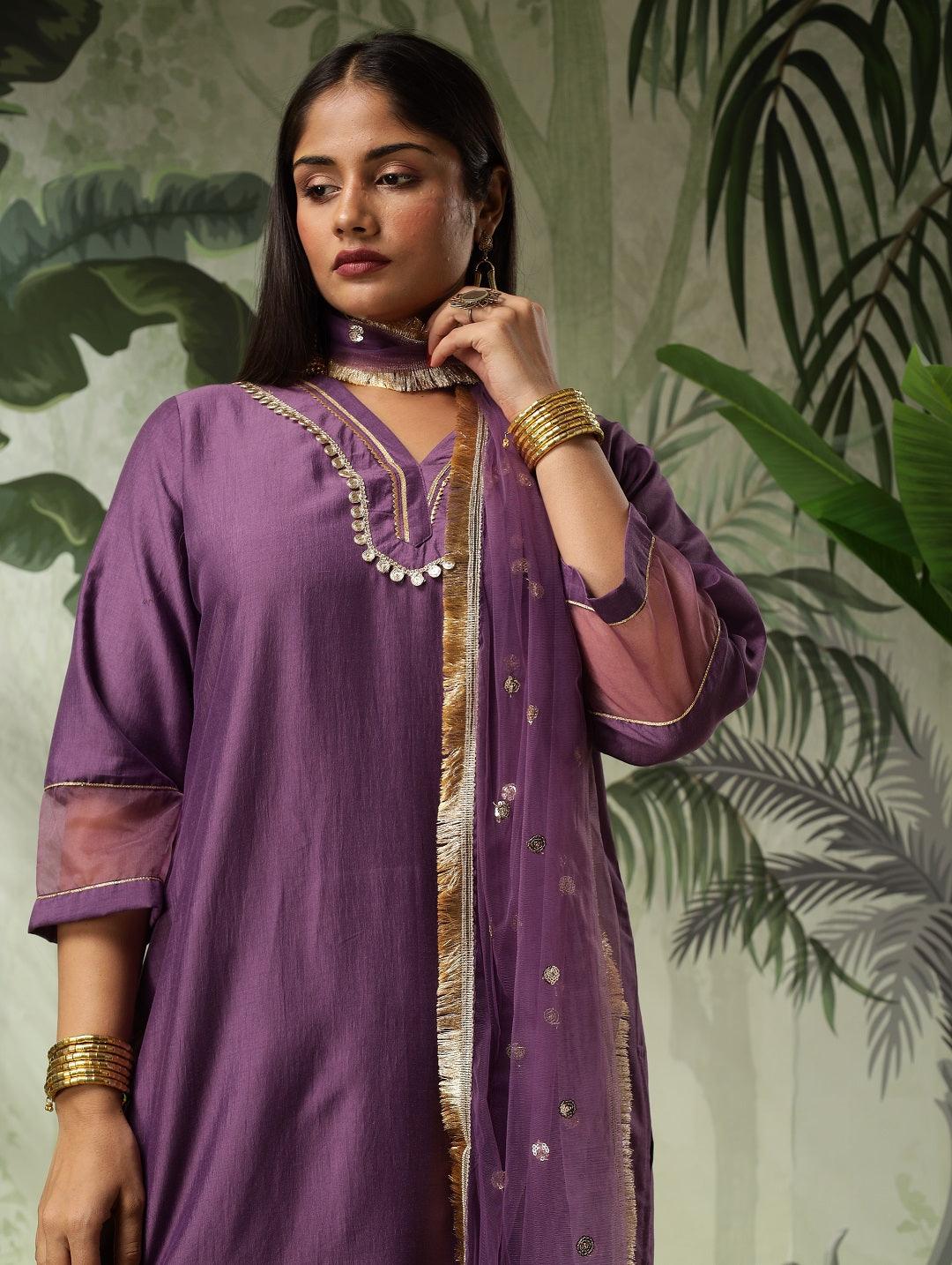 Arya Plus Size Purple Muslin Yoke Kurta Set