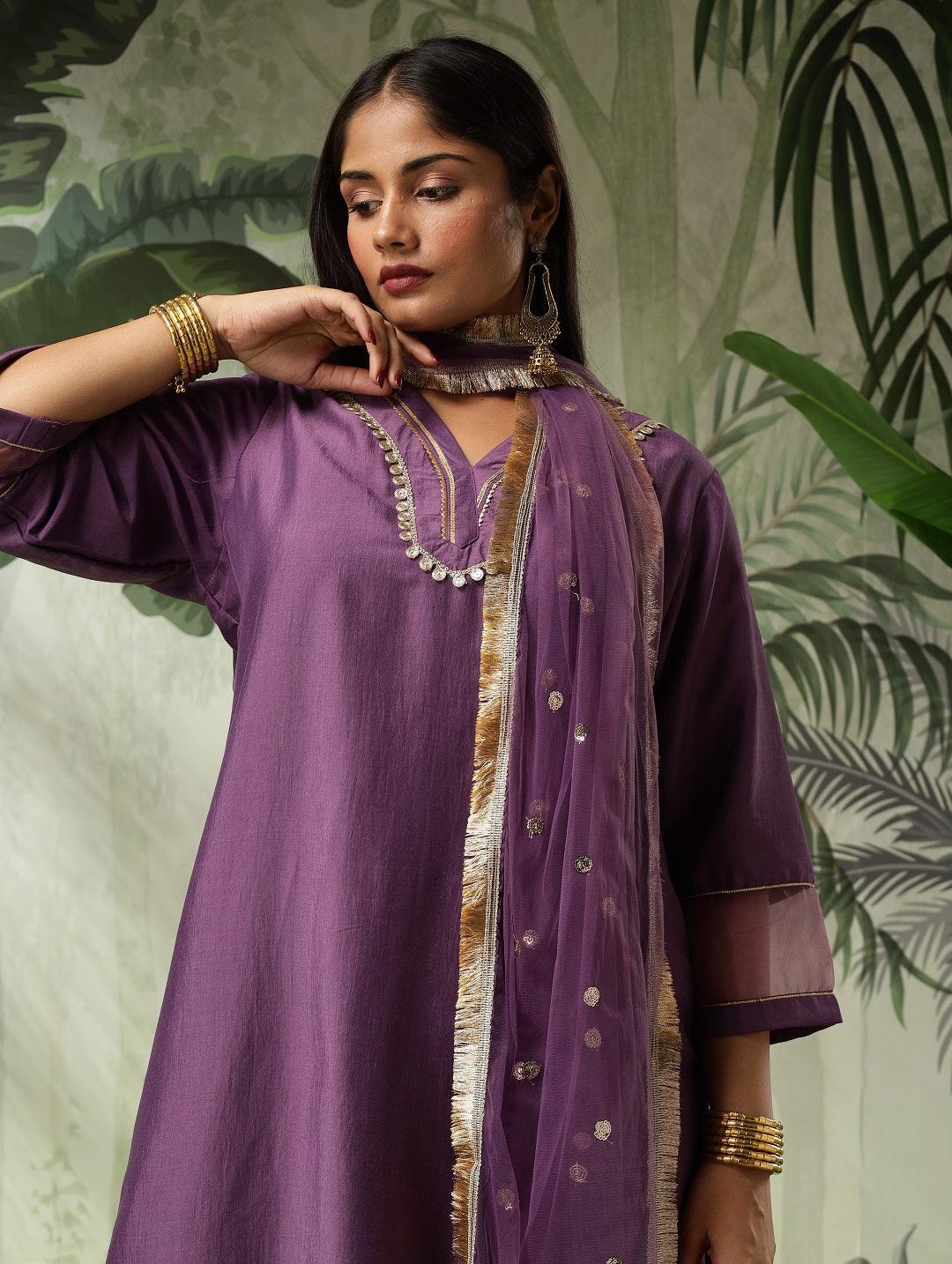 Arya Plus Size Purple Muslin Yoke Kurta Set