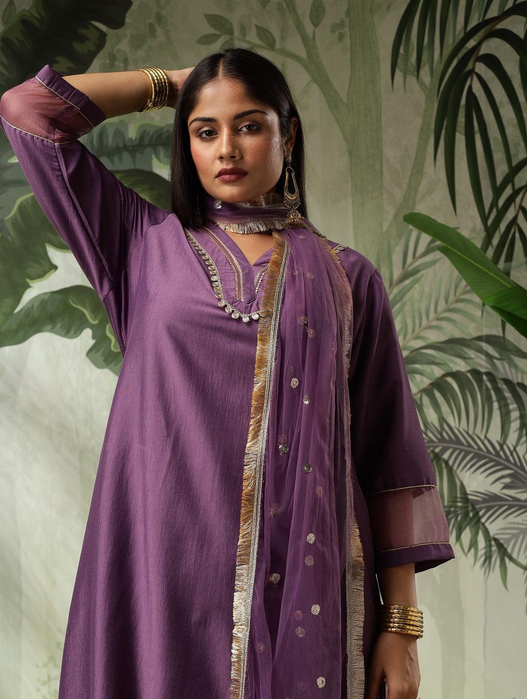 Arya Plus Size Purple Muslin Yoke Kurta Set