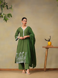 Women Floral Embroidered Regular Pure Cotton Kurta with Palazzos & With Dupatta