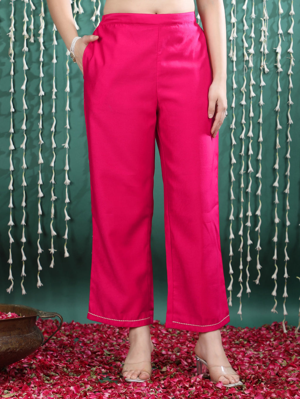 Ethnic Motifs Embroidered Straight Kurta With Palazzos & Dupatta