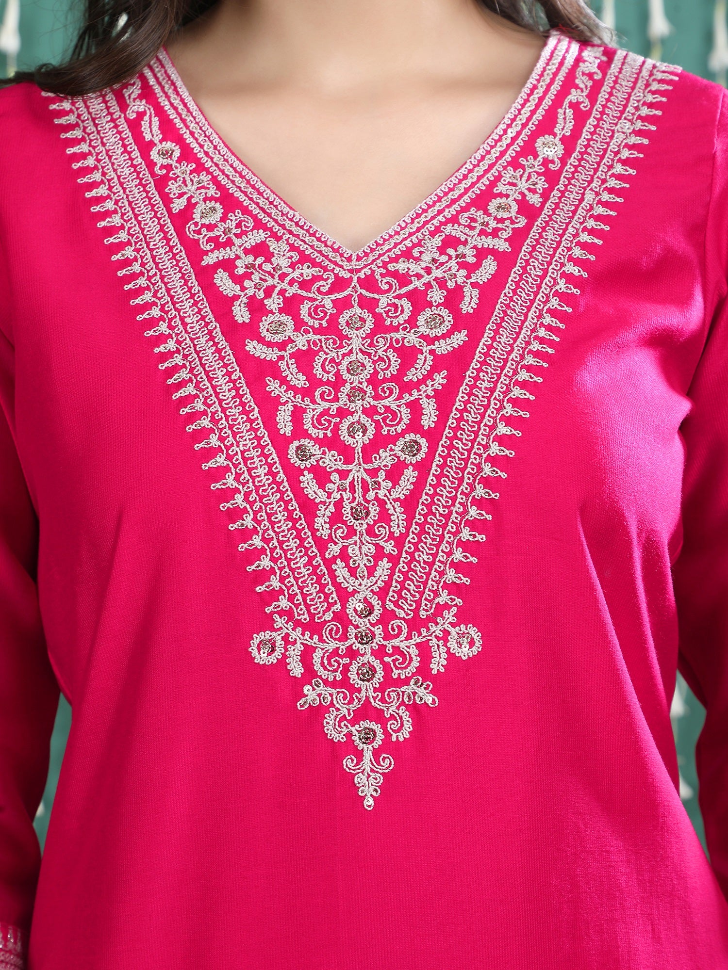 Ethnic Motifs Embroidered Straight Kurta With Palazzos & Dupatta