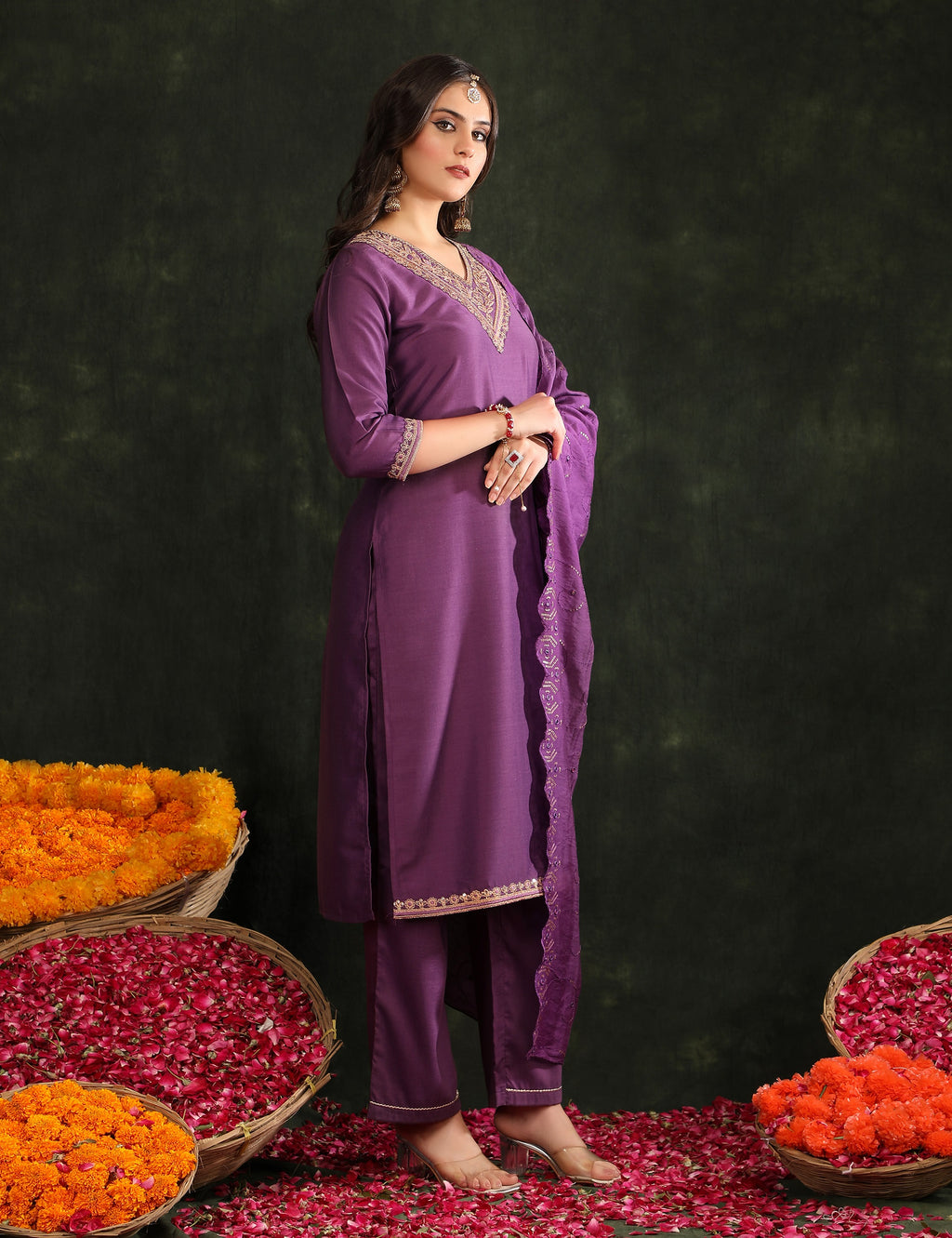 Women Ethnic Motifs Embroidered Regular Thread Work Kurta with Trousers & With Dupatta