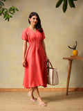 Women Solid Rose A-Line Midi Casual Summer Dress