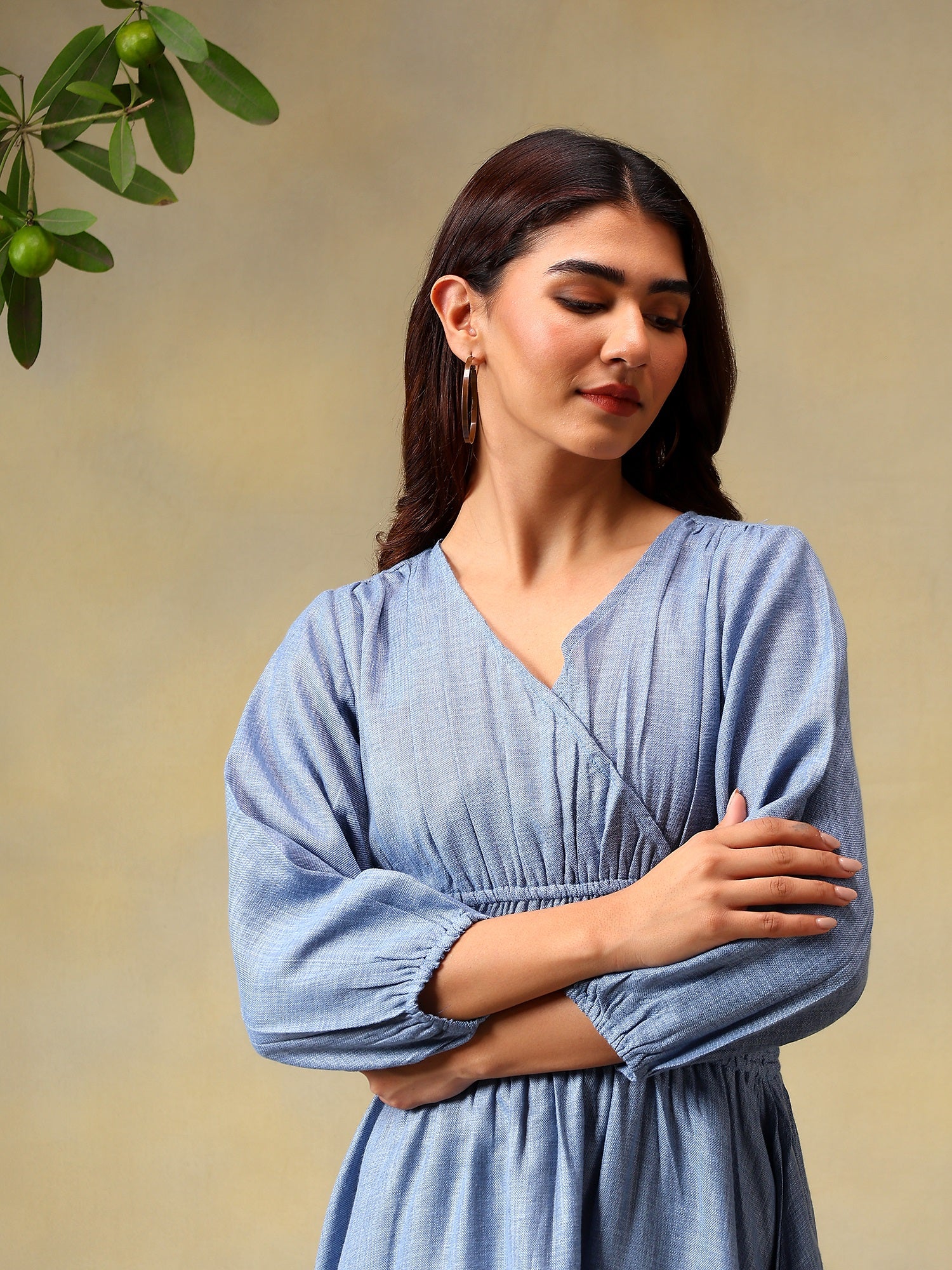 Women’s Puff Sleeve Midi Smocked Casual Summer Dress Blue