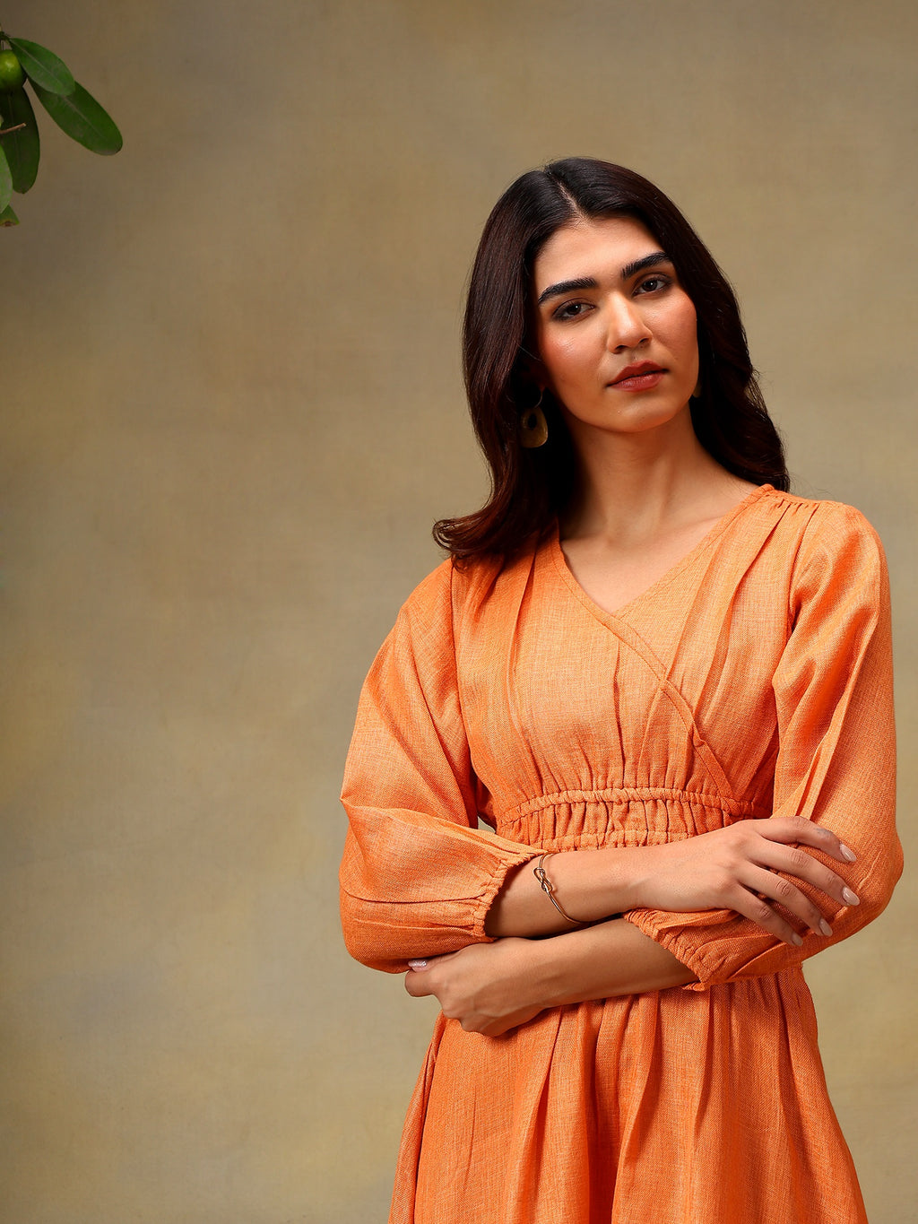 Women’s Puff Sleeve Midi Smocked Casual Summer Dress Coral