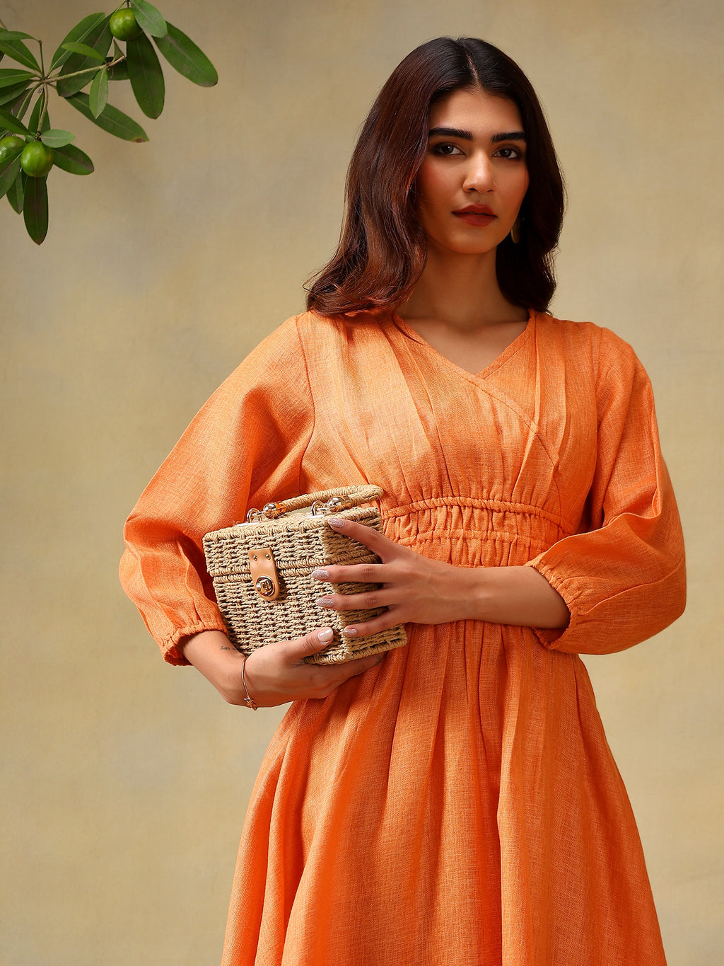 Women’s Puff Sleeve Midi Smocked Casual Summer Dress Coral
