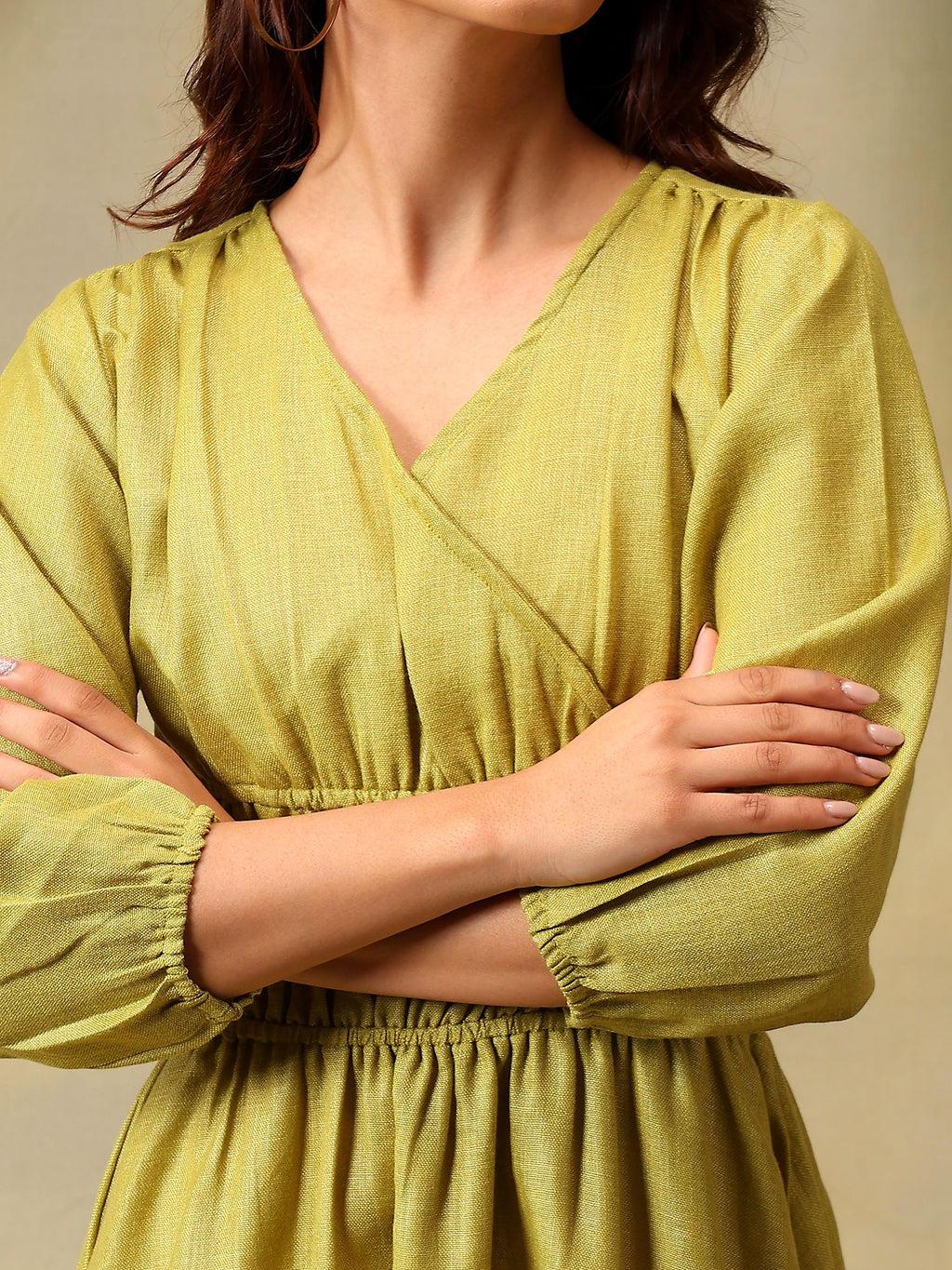 Women’s Puff Sleeve Midi Smocked Casual Summer Dress Green
