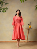 Women’s Puff Sleeve Midi Smocked Casual Summer Dress Rose