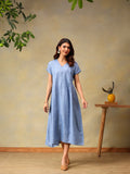 Women Light Blue Short Sleeve Midi Dress