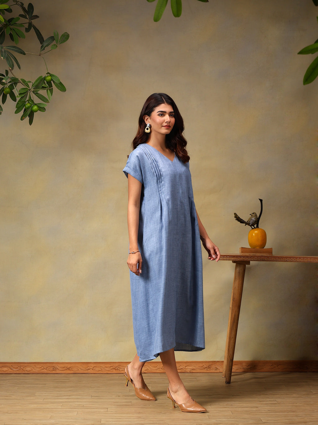 Women Light Blue Short Sleeve Midi Dress