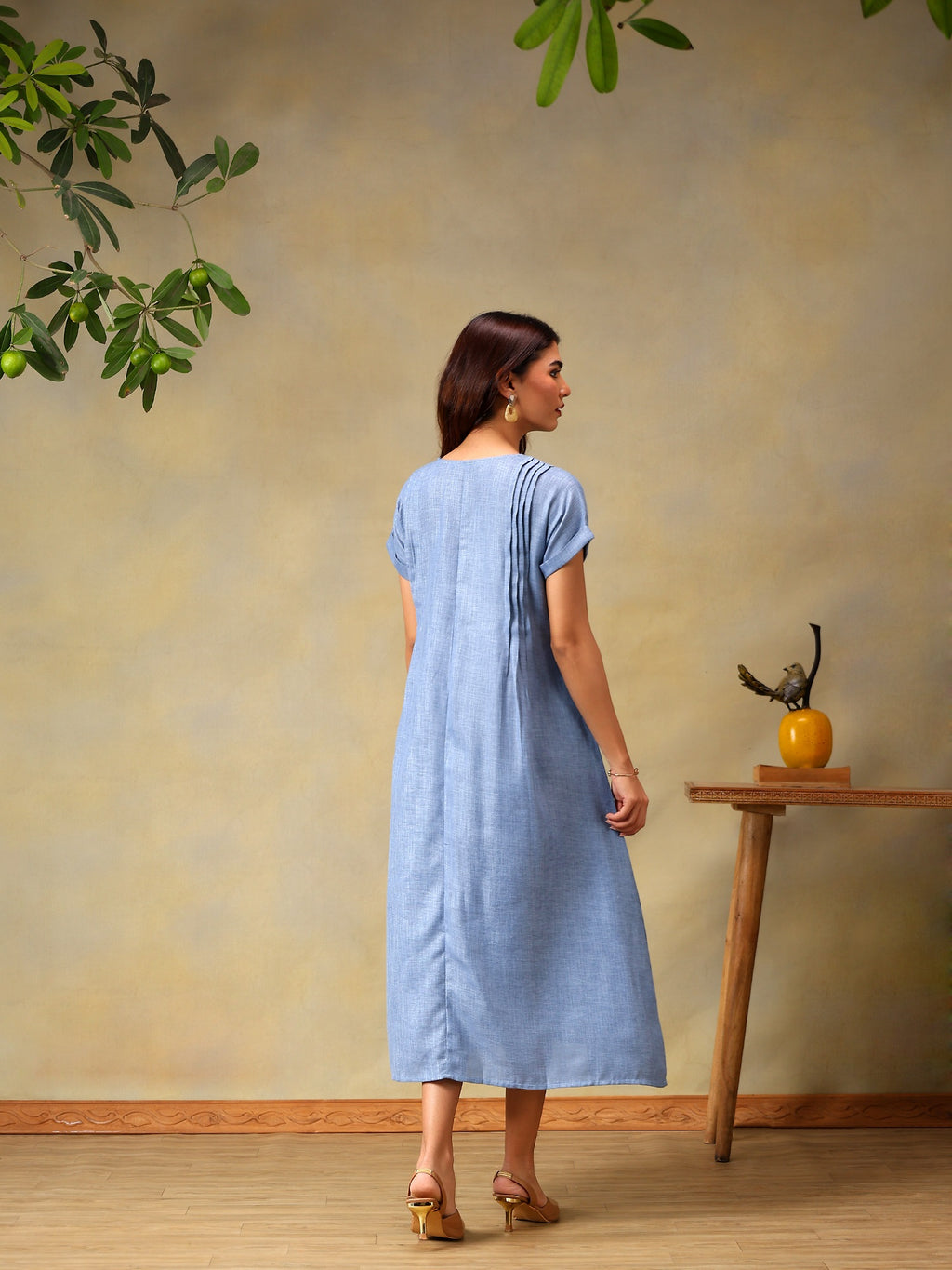 Women Light Blue Short Sleeve Midi Dress