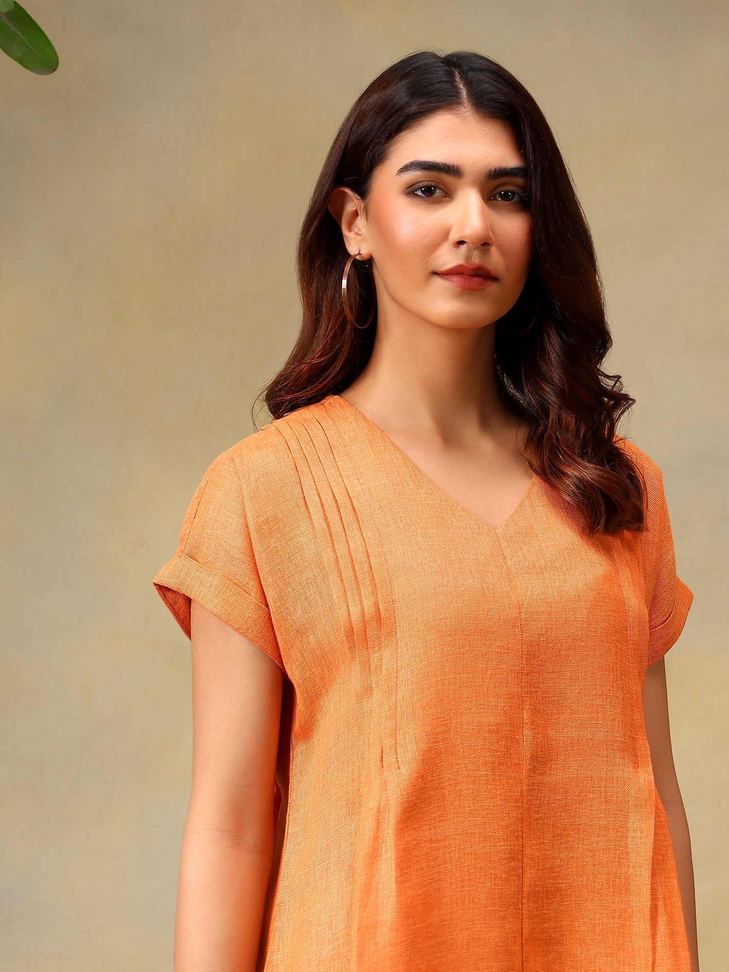 Women Coral Short Sleeve Midi Dress