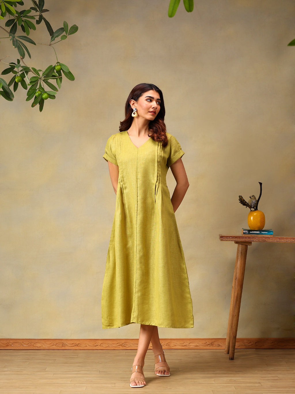 Women Green Short Sleeve Midi Dress