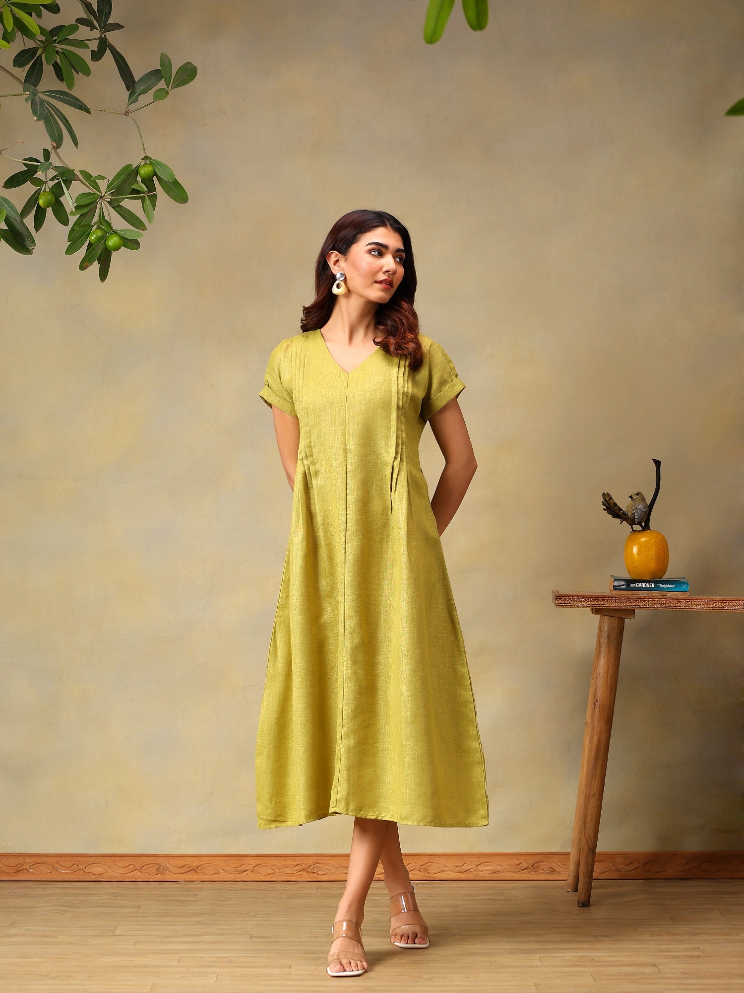 Women Green Short Sleeve Midi Dress