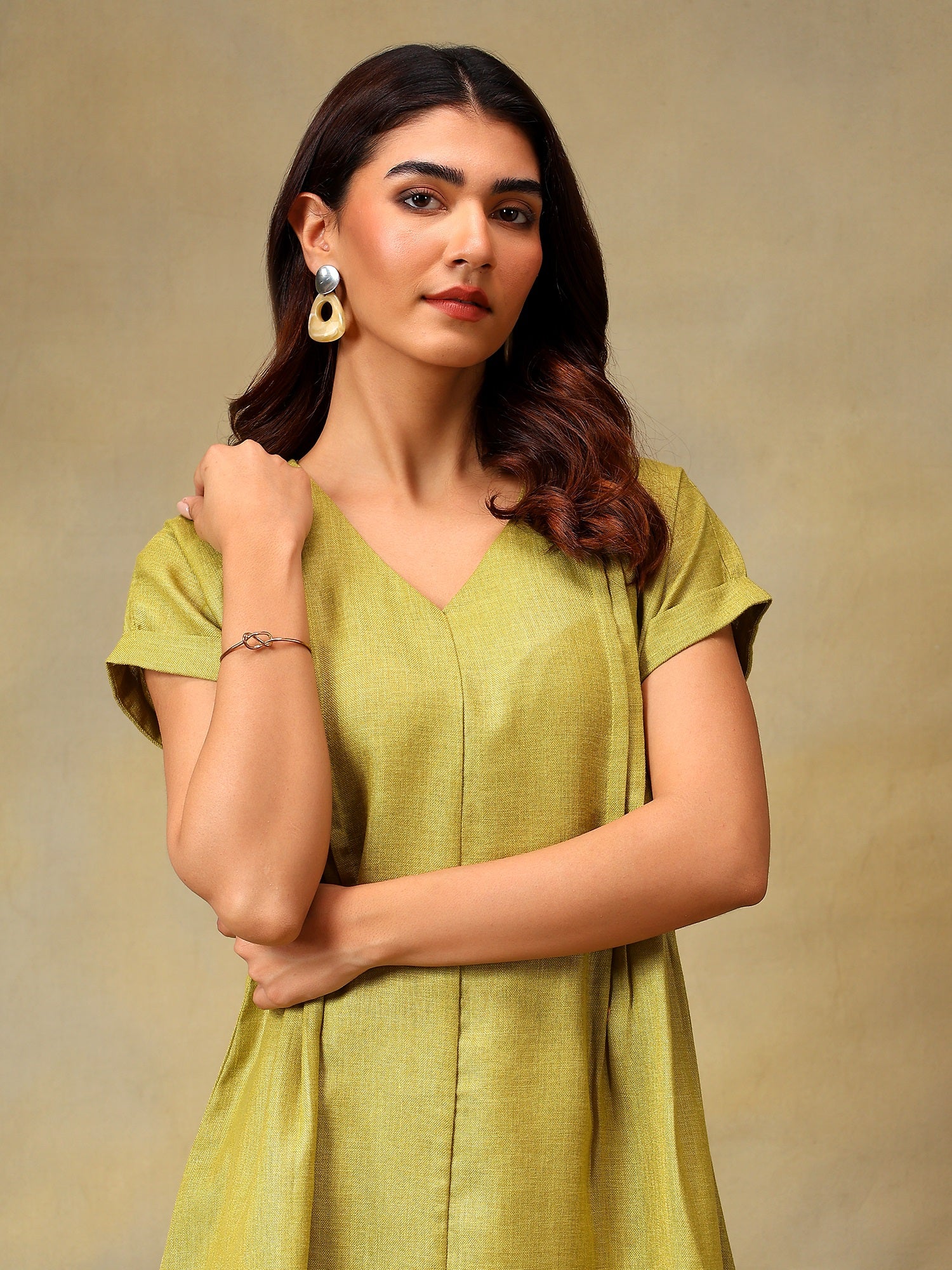 Women Green Short Sleeve Midi Dress