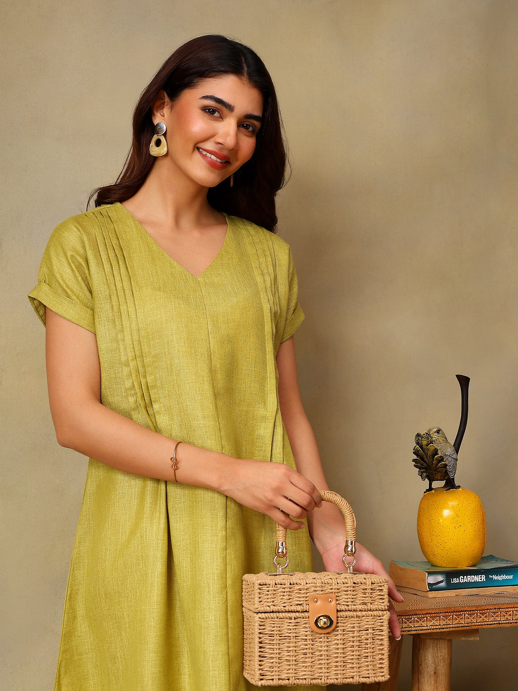 Women Green Short Sleeve Midi Dress