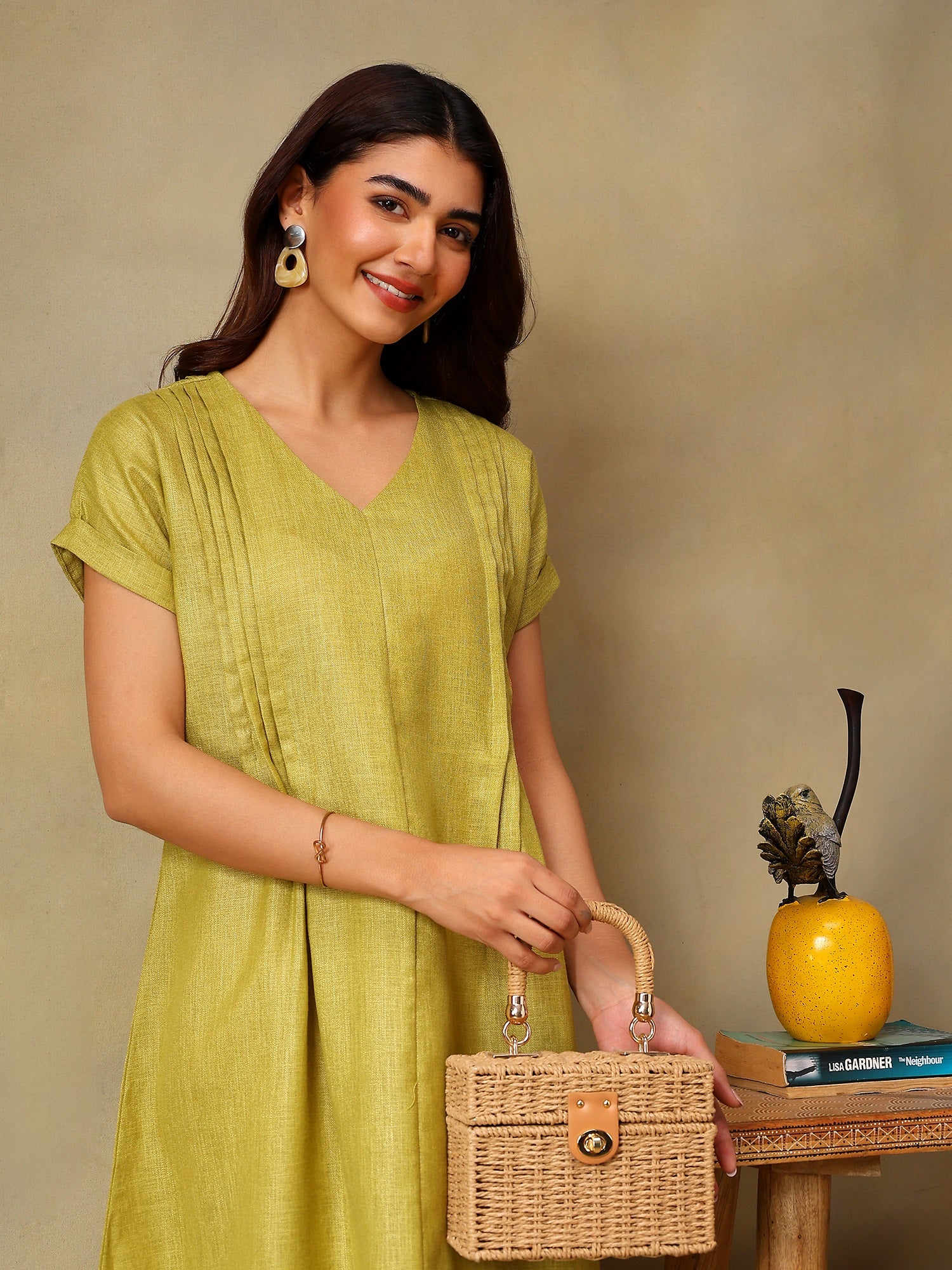Women Green Short Sleeve Midi Dress
