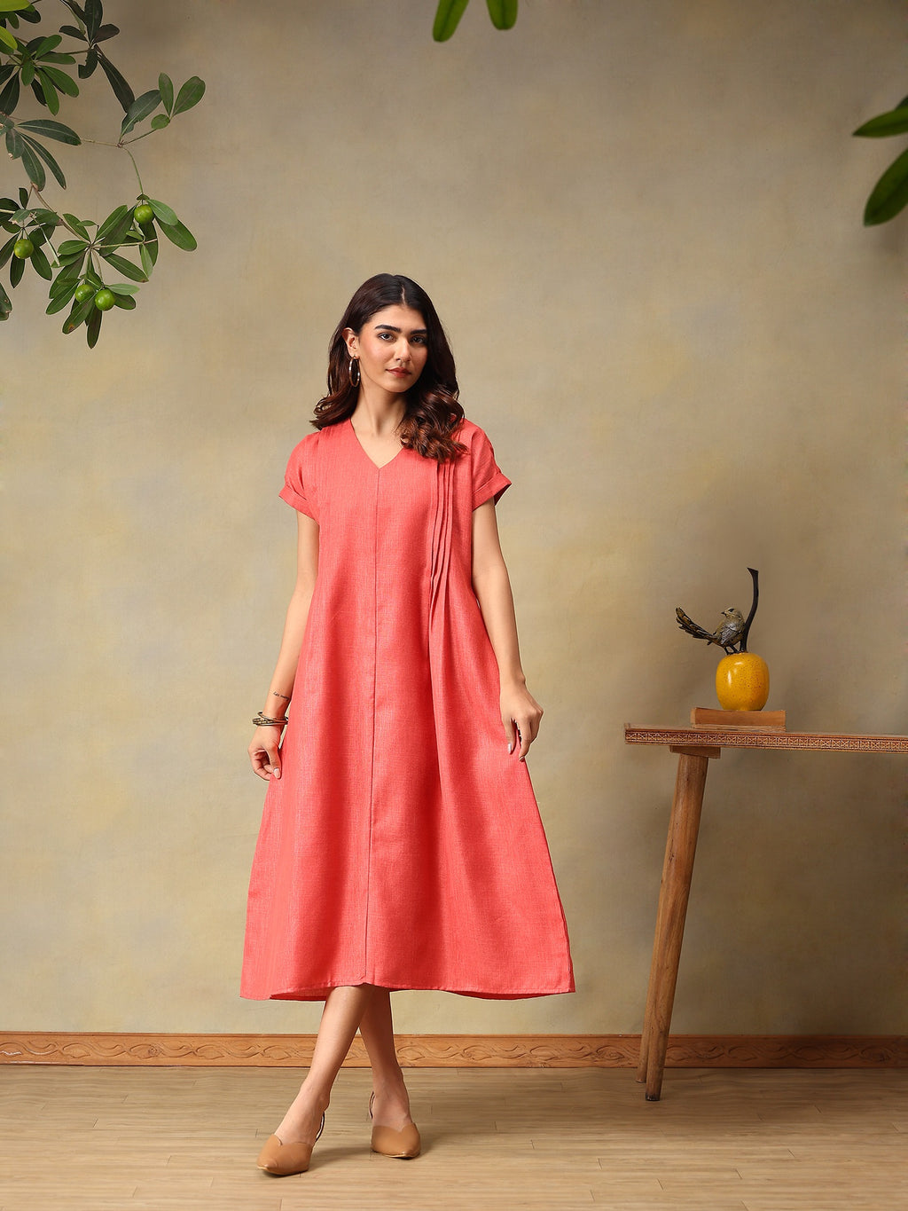 Women Rose Short Sleeve Midi Dress