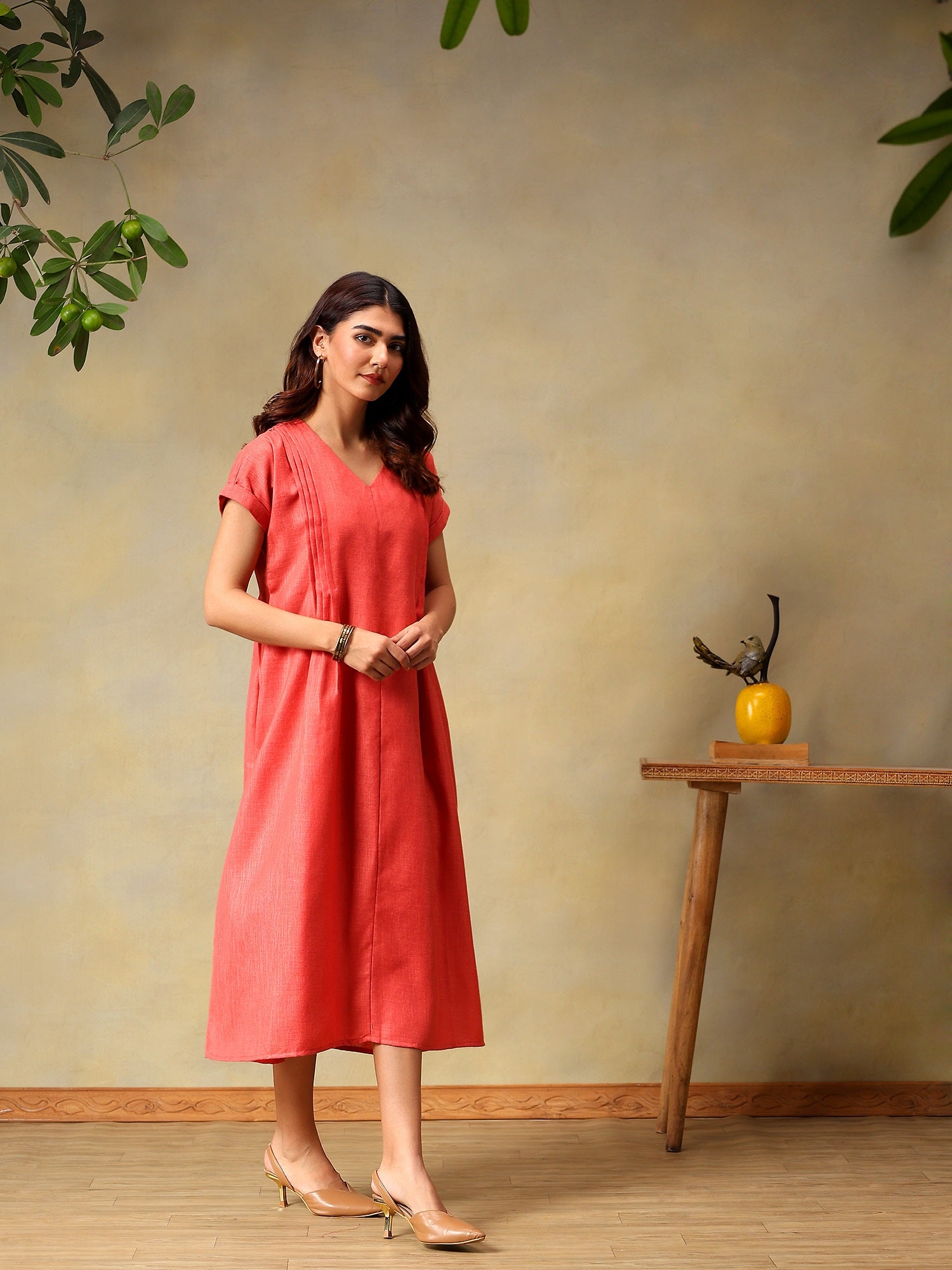 Women Rose Short Sleeve Midi Dress