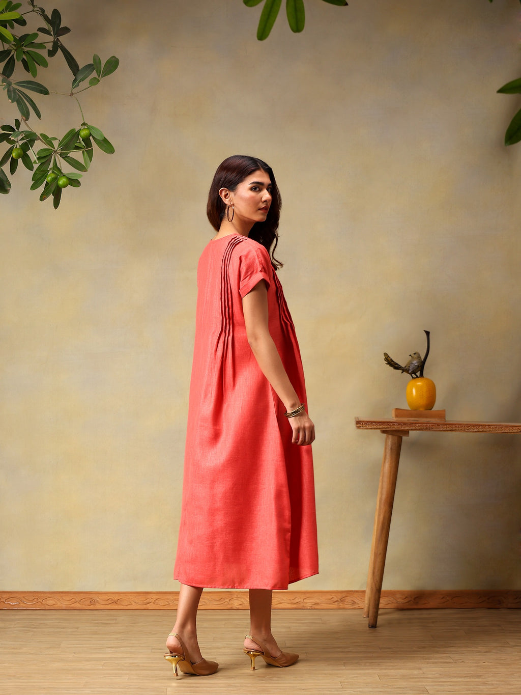 Women Rose Short Sleeve Midi Dress