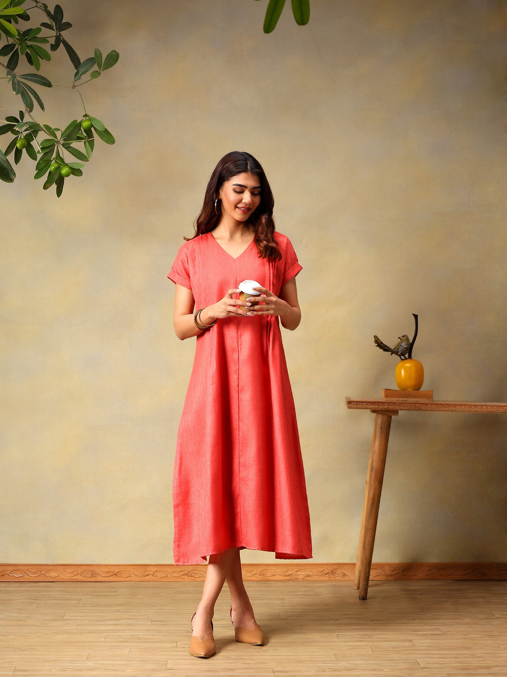 Women Rose Short Sleeve Midi Dress