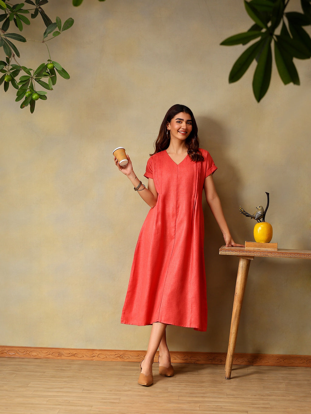 Women Rose Short Sleeve Midi Dress