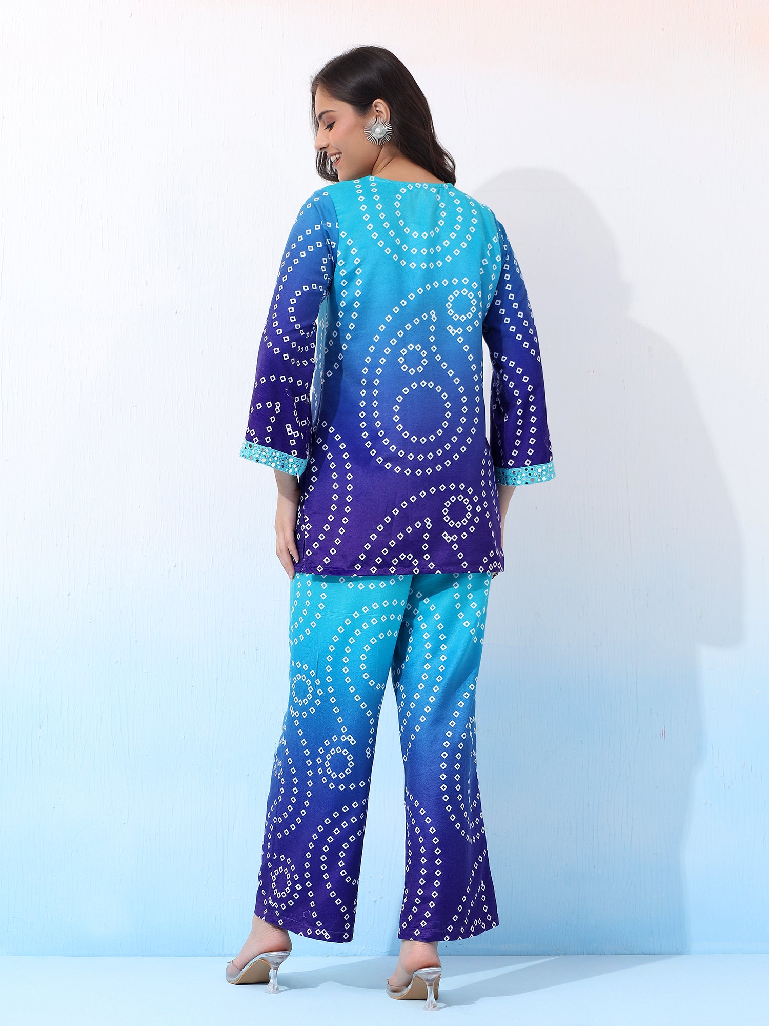 Velvet Turquois Batik-Patterned Two-Piece Outfit Co-Ord Set