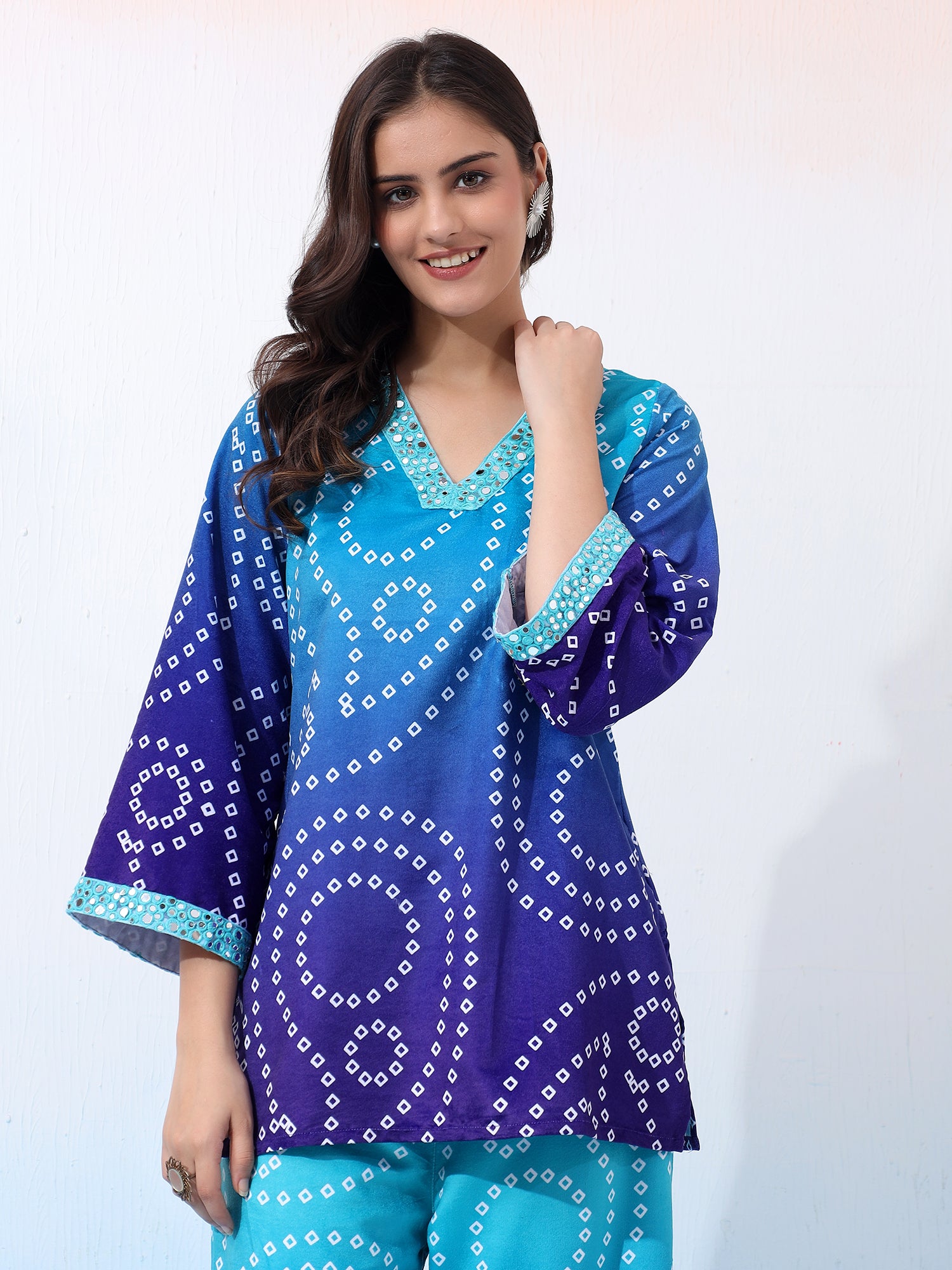 Velvet Turquois Batik-Patterned Two-Piece Outfit Co-Ord Set