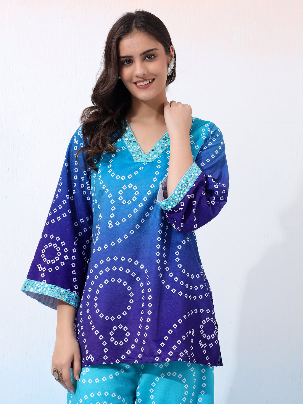 Velvet Turquois Batik-Patterned Two-Piece Outfit Co-Ord Set