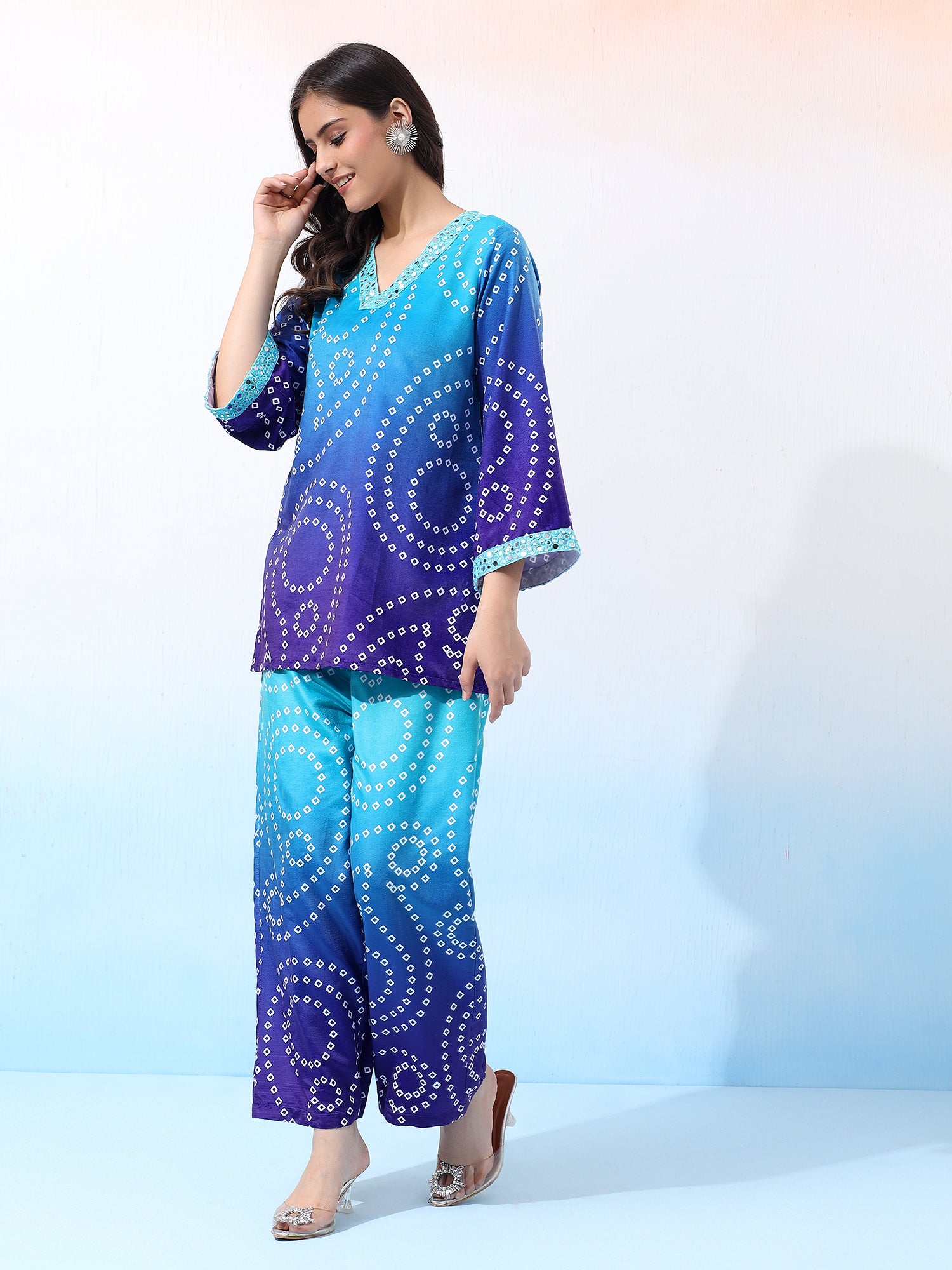 Velvet Turquois Batik-Patterned Two-Piece Outfit Co-Ord Set