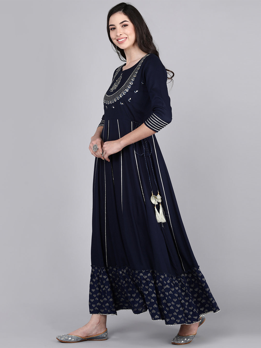 Bani Women Off-Shoulder Womens Floral Printed Dress Navy