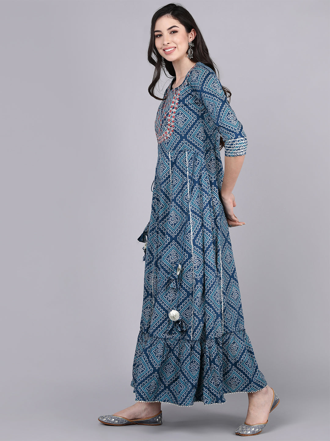Bani Women Off-Shoulder Womens Floral Printed Dress Turq