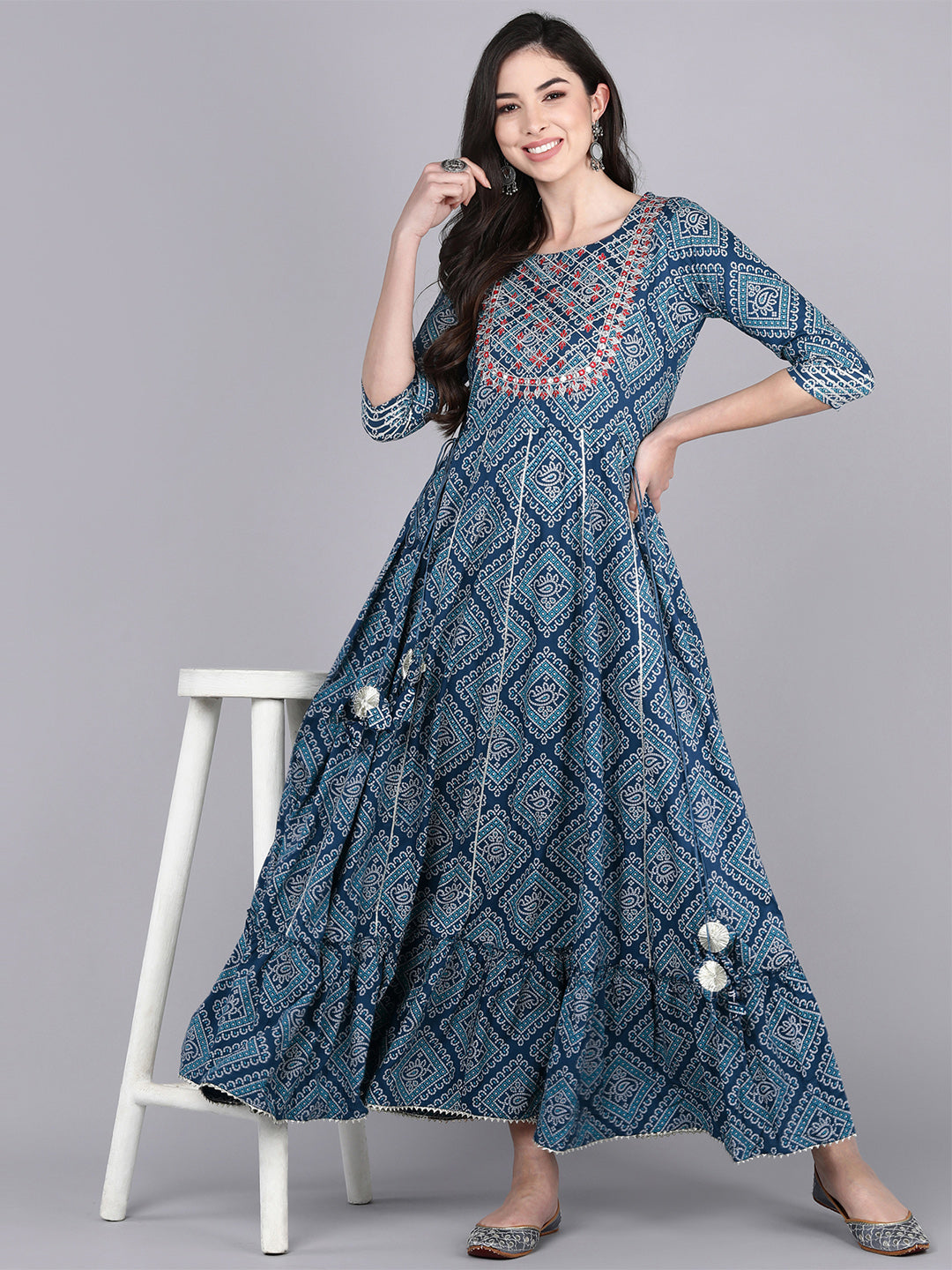 Bani Women Off-Shoulder Womens Floral Printed Dress Turq