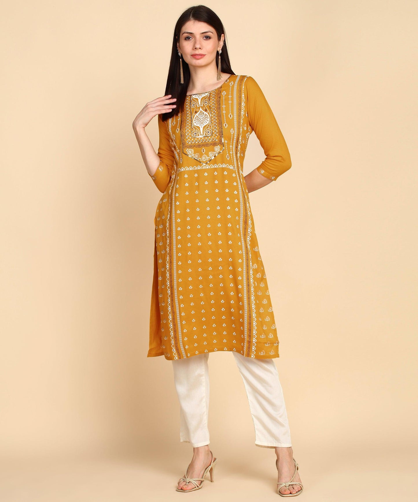 Women Geometric Print Viscose Rayon Straight Kurti/Kurta