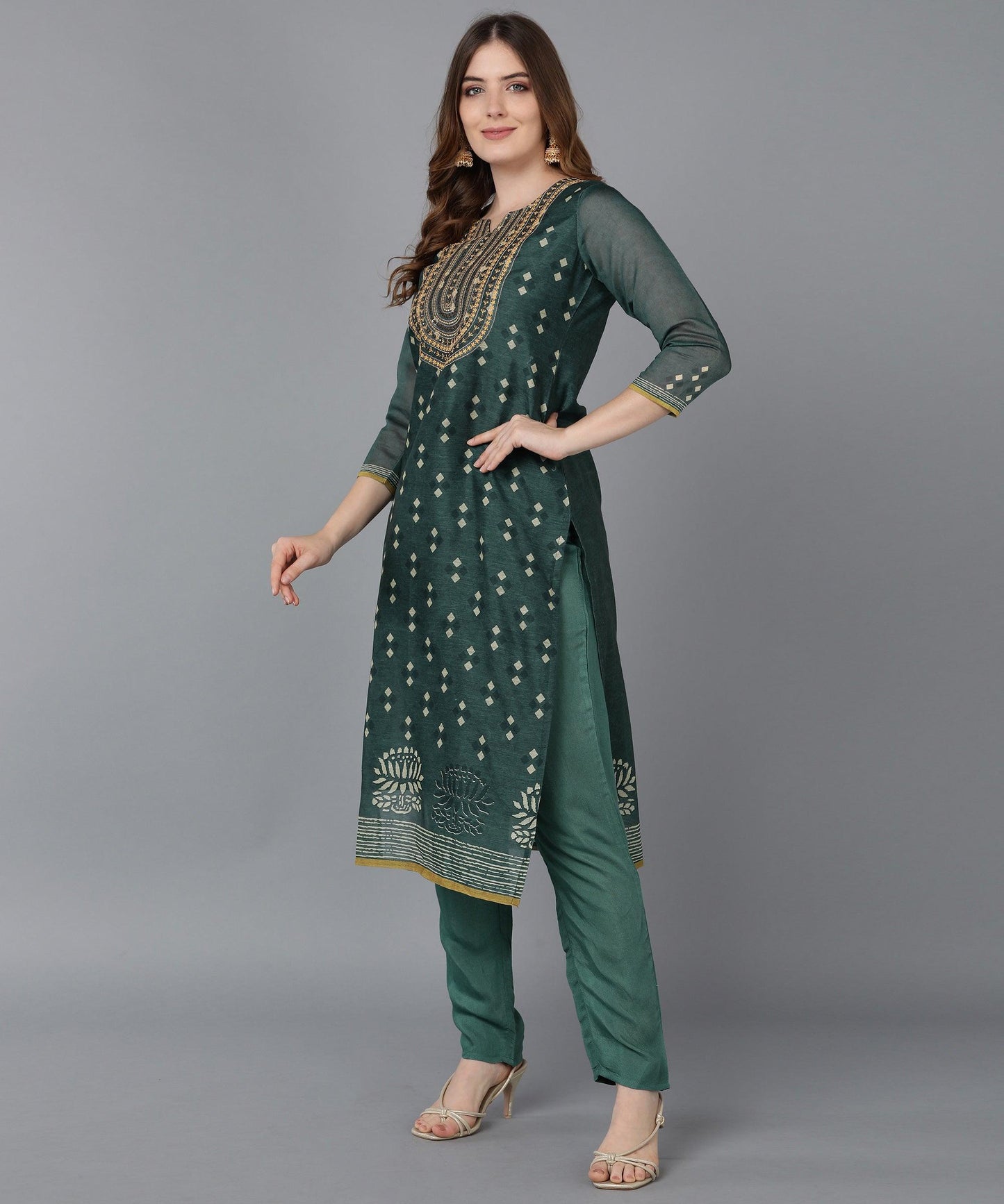 Bani Women Green Ethnic Motifs Chanderi Embroidery Kurta Set