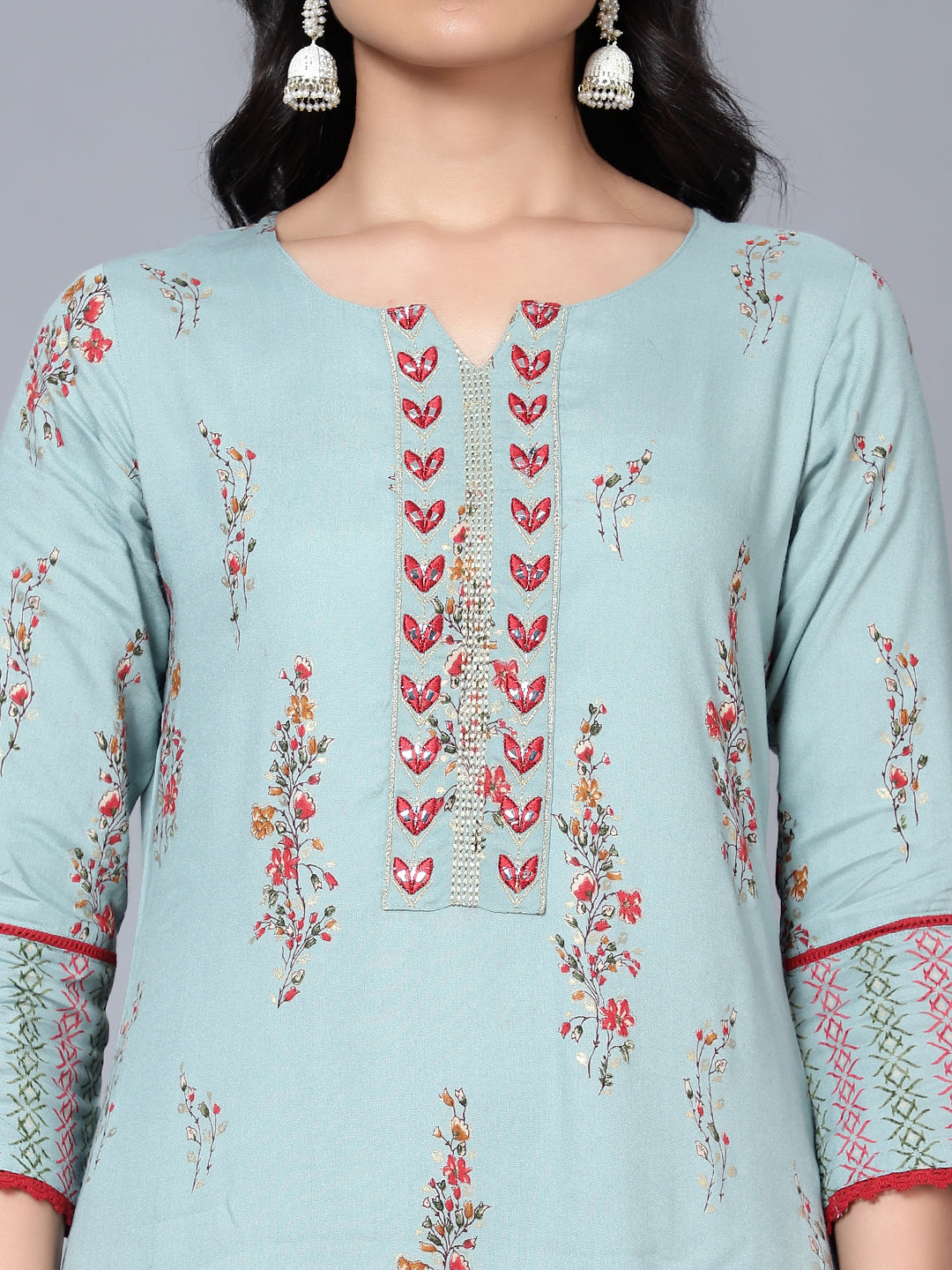 Bani Women Floral Printed Thread Work Liva Kurta with Trousers &amp; with Dupatta