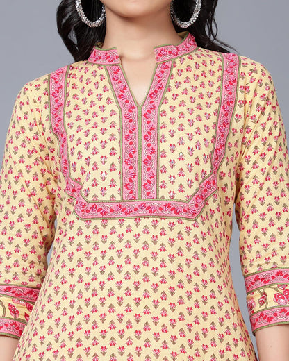 Bani Women Yellow Printed Pure Cotton Kurta with Trousers & With Dupatta