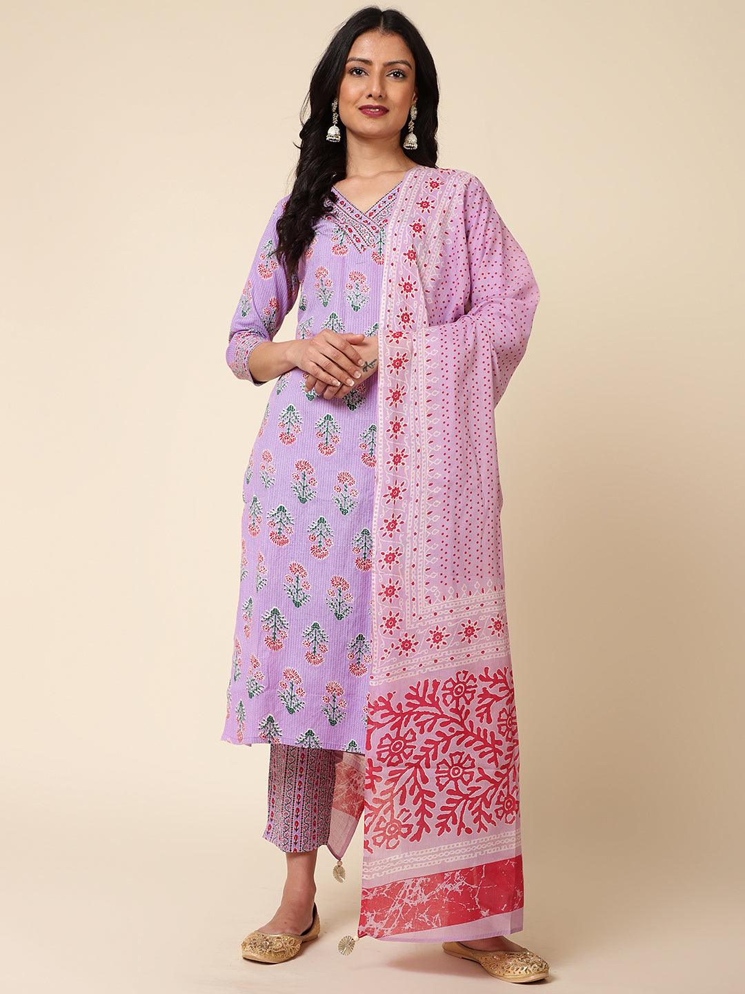 Bani Women V Neck Printed Kurta Dupatta Set