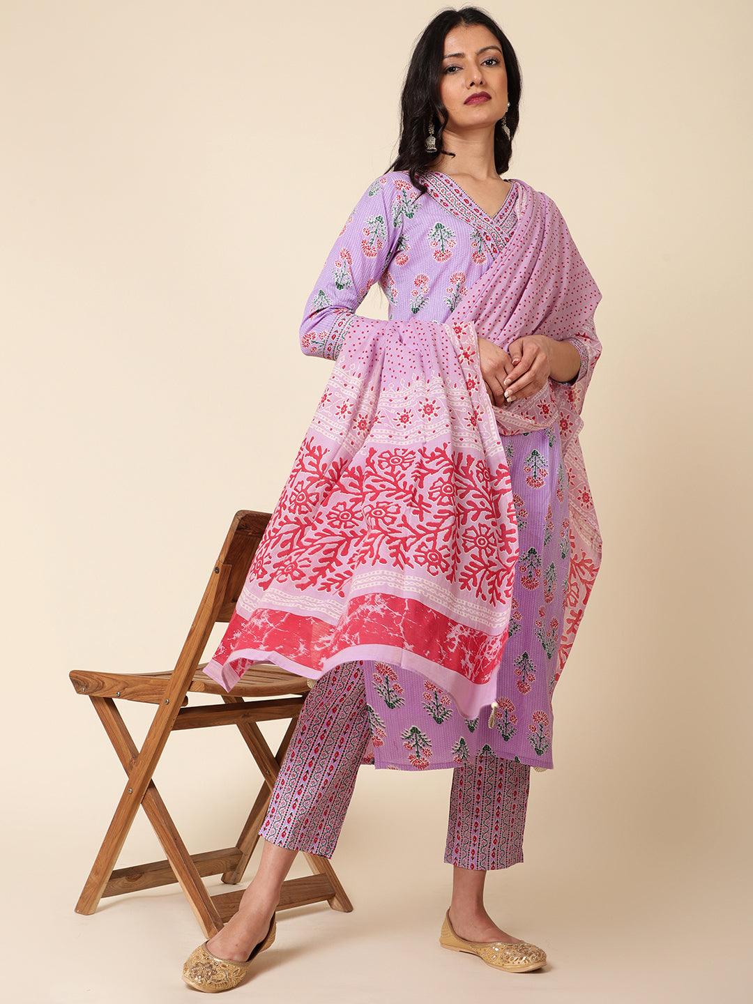 Bani Women V Neck Printed Kurta Dupatta Set