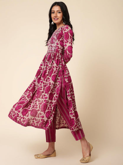 Bani Women Yoke Design Fuchsia Kurta Pant Set With Dupatta