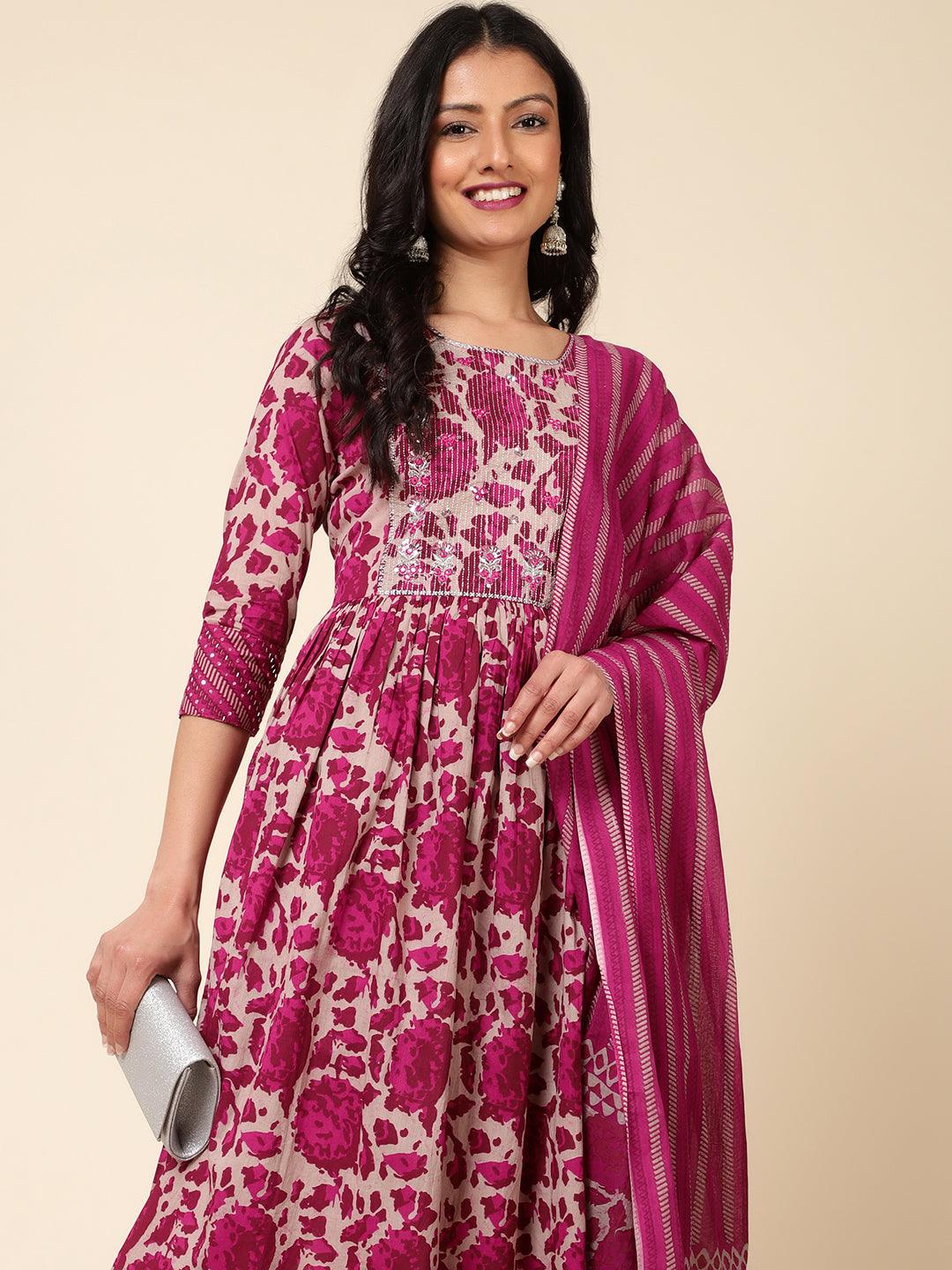 Bani Women Yoke Design Fuchsia Kurta Pant Set With Dupatta