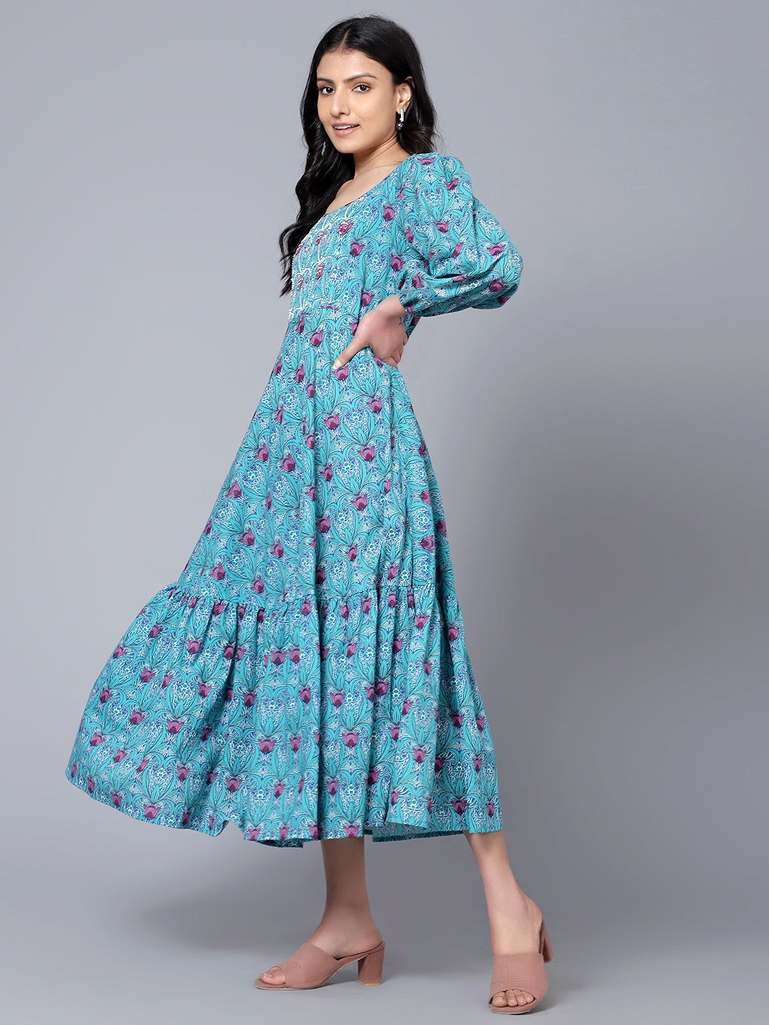 Bani Women Womens Cotton Printed MIDI Dress
